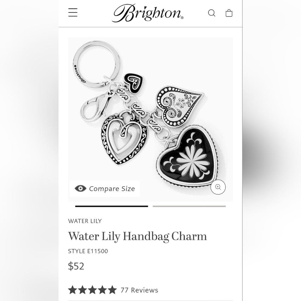 NWOT - Brighton Black and Silver Heart Charm Keychain / Bag Charm